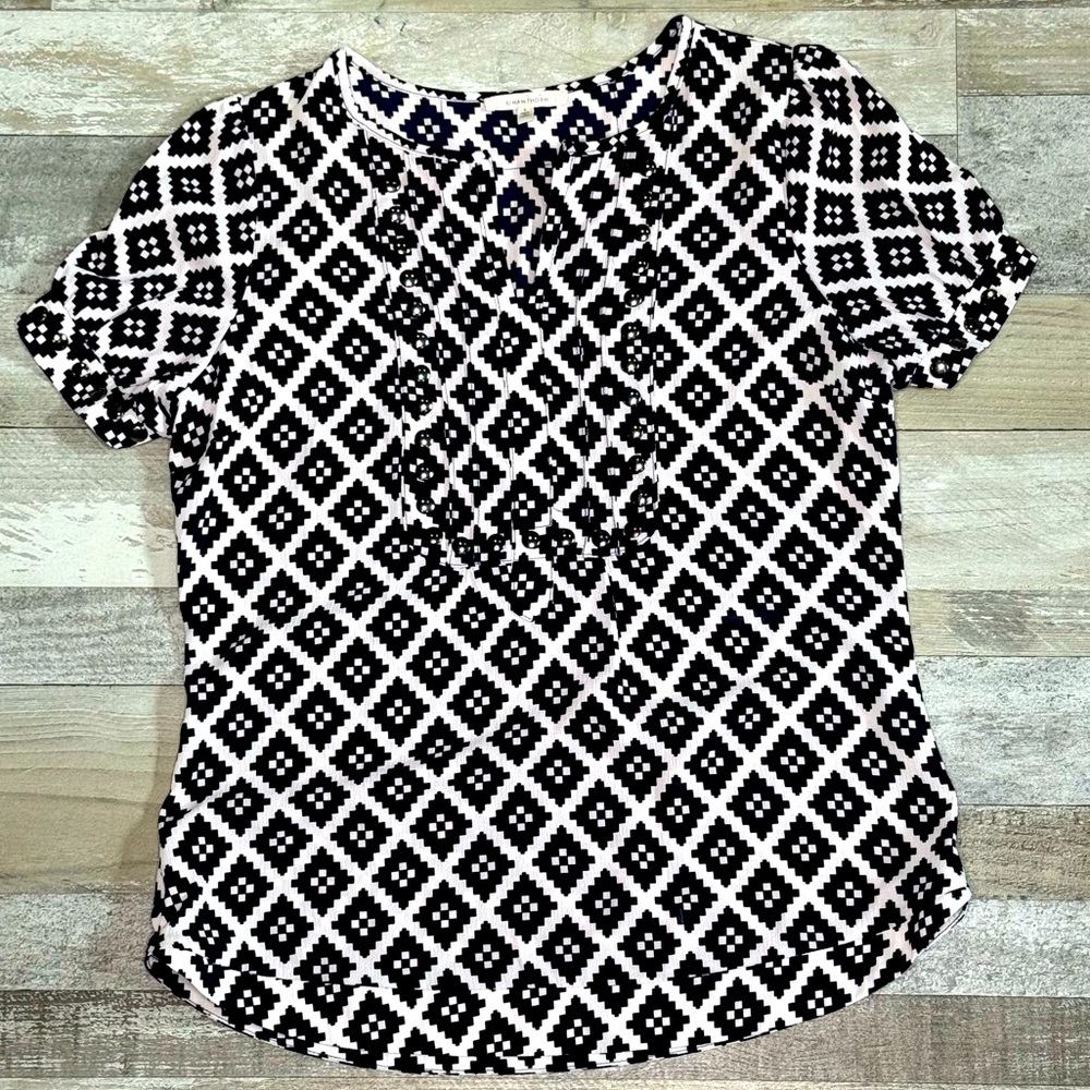 41 Hawthorn Blue & White Blouse from Stitch Fix with Grommets - Size S